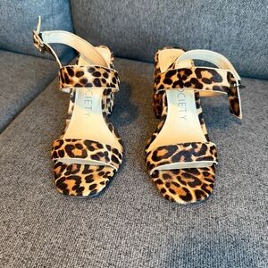 Sole Society Leopard Print Block Heel Sandals - Tan/Black